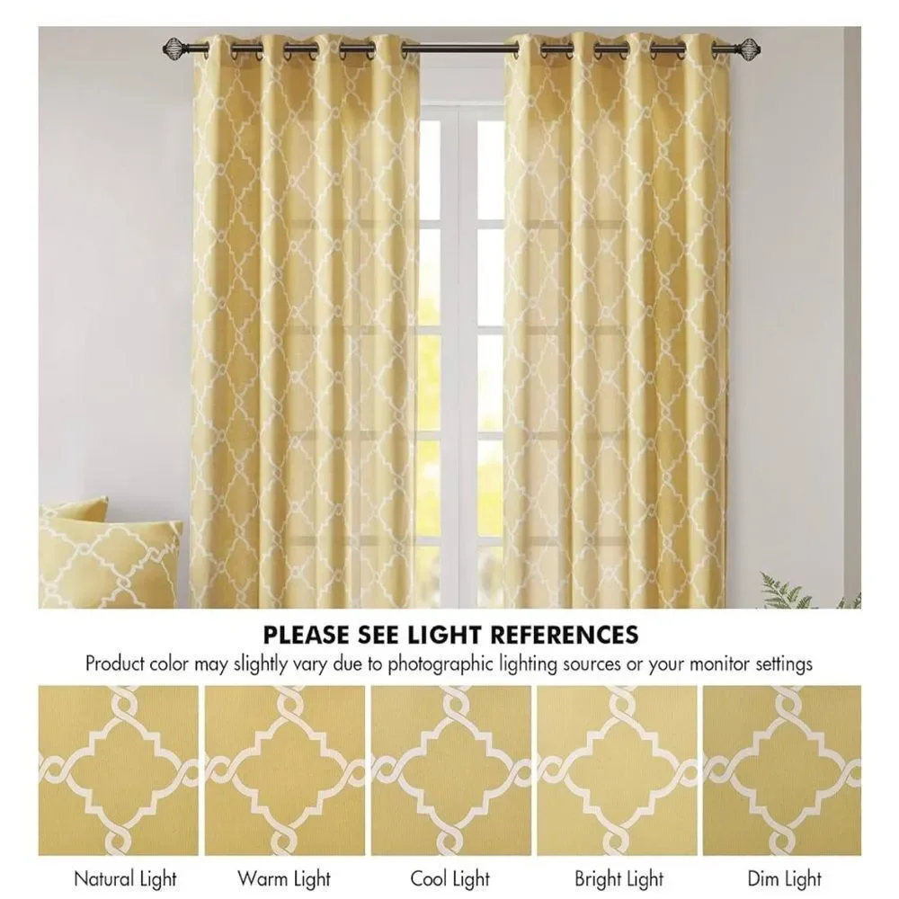 Madison Park Saratoga Single Fretwork 1 Panel Grommet Top 50x63, Yellow/White